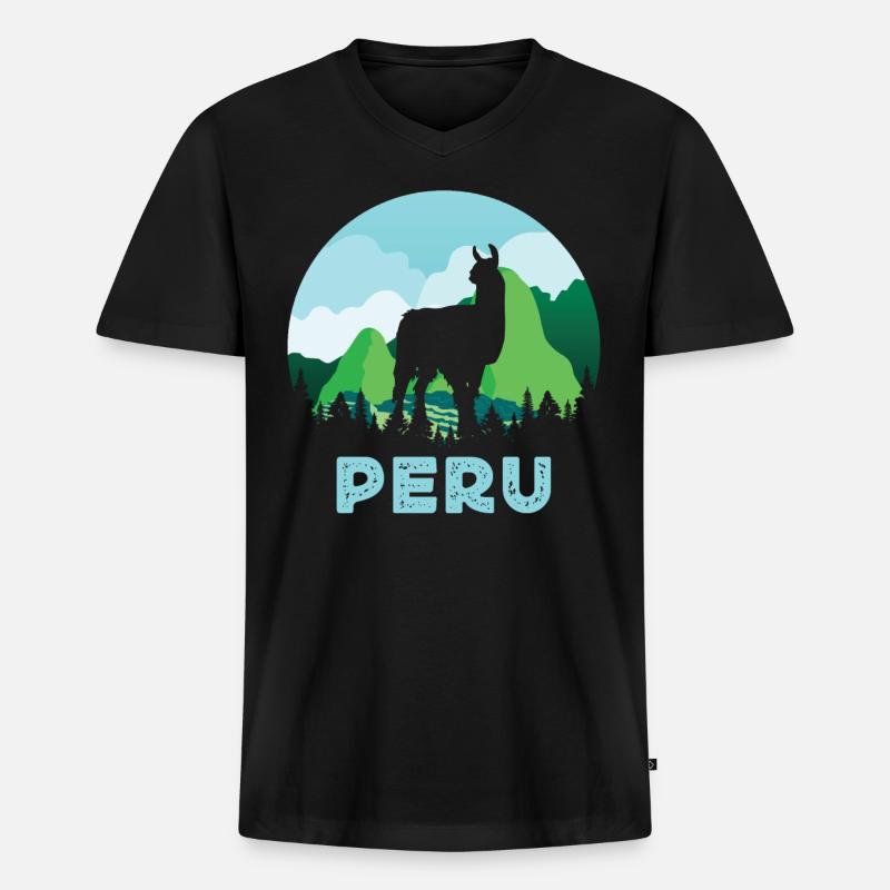 Peru, Perulama - Männer Premium Bio T-Shirt mit V-Ausschnitt - Schwarz