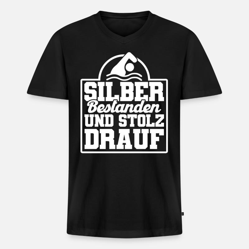 Silber Schwimmer Prüfung Silber Schwimmabzeichen - Männer Premium Bio T-Shirt mit V-Ausschnitt - Schwarz