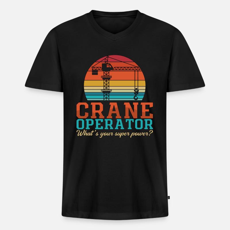 Kranführer Kranfahrer Bauarbeiter Kran Geschenk - Männer Premium Bio T-Shirt mit V-Ausschnitt - Schwarz