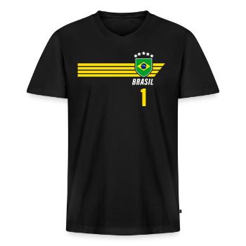 Brazil Brazilian Seleção Football Fan Jersey - Men's Premium Organic T-shirt with V-neck - black - Front - Nico (187cm)