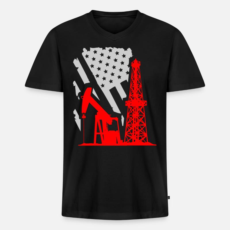 US-Ölfeld, Ölfeldarbeiter - Männer Premium Bio T-Shirt mit V-Ausschnitt - Schwarz