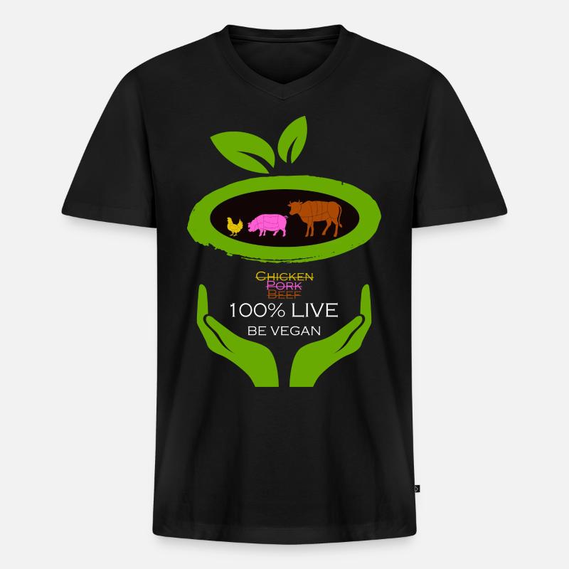 100% Live -Be Vegan - Männer Premium Bio T-Shirt mit V-Ausschnitt - Schwarz