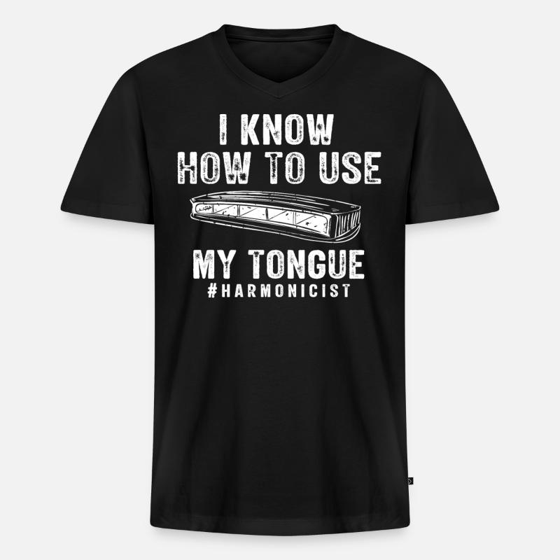 Harmonica player, Unny harmonica - Men's Premium Organic T-shirt with V-neck - black