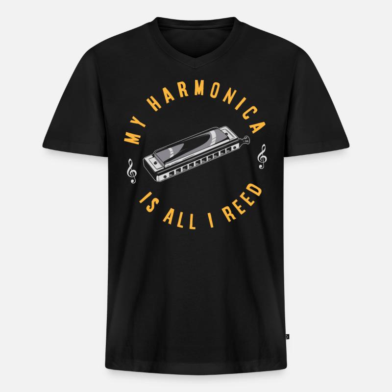 Harmonica player, Unny harmonica - Men's Premium Organic T-shirt with V-neck - black
