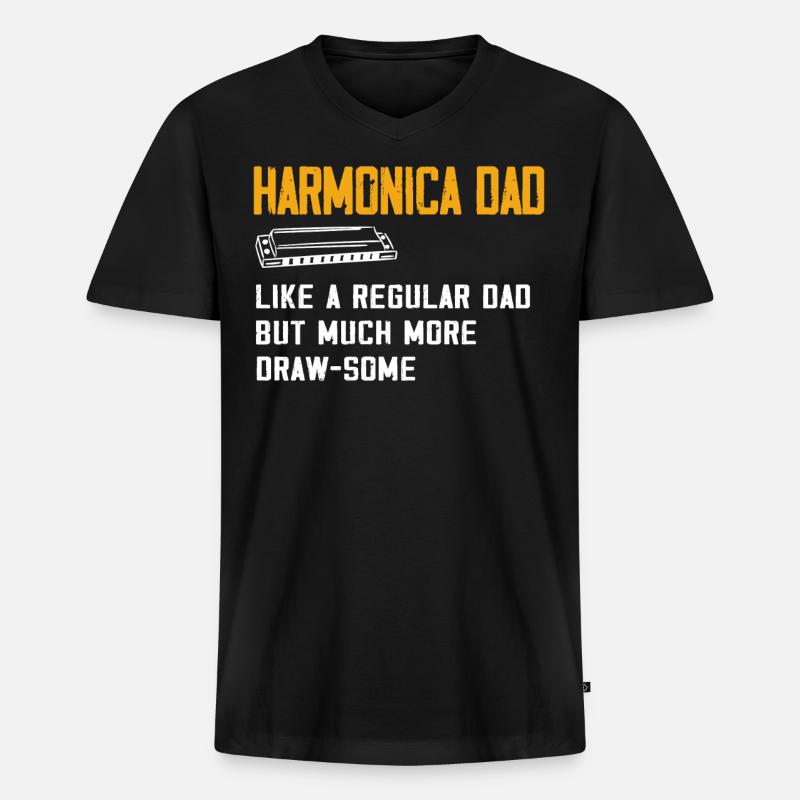 Harmonica player, Unny harmonica - Men's Premium Organic T-shirt with V-neck - black