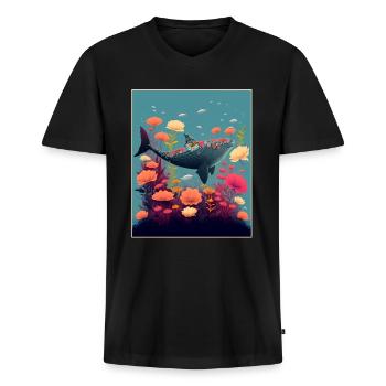 Requin Baleine Plantes océaniques Climat maritime des grands fonds marins - T-shirt encolure en V Premium bio Homme - noir - Devant - Nico (187cm)