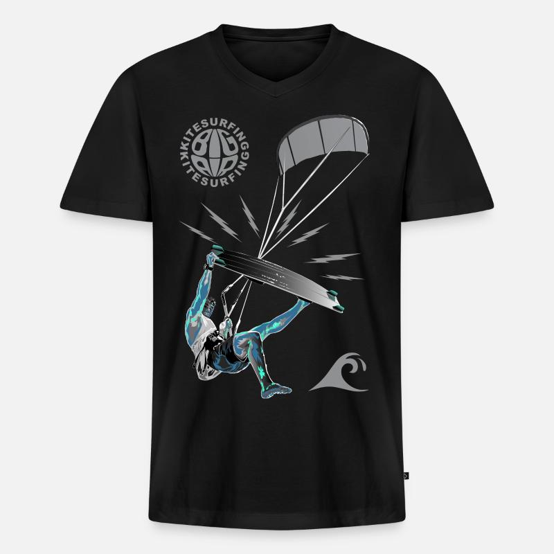 Kiter 3 - Männer Premium Bio T-Shirt mit V-Ausschnitt - Schwarz