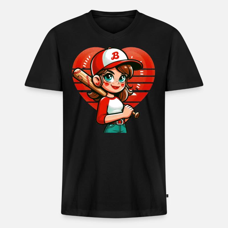 Fröhlicher Baseball-Mädchen-Champion - Männer Premium Bio T-Shirt mit V-Ausschnitt - Schwarz