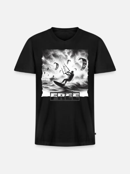 Kitesurfing - Männer Premium Bio T-Shirt mit V-Ausschnitt - Schwarz