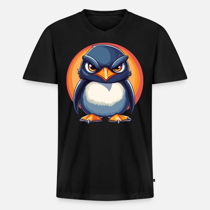 Grummeliger Pinguin - Männer Premium Bio T-Shirt mit V-Ausschnitt - Schwarz