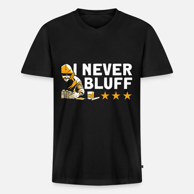 Ich bluffe nie - Männer Premium Bio T-Shirt mit V-Ausschnitt - Schwarz