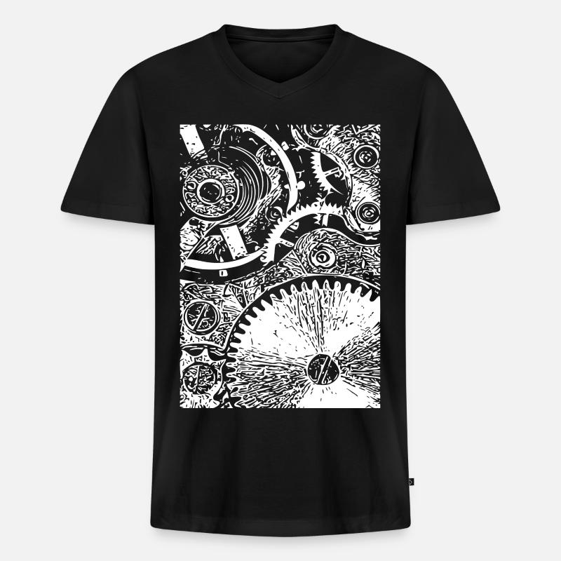Zahnrad Clockwork Muster - Männer Premium Bio T-Shirt mit V-Ausschnitt - Schwarz