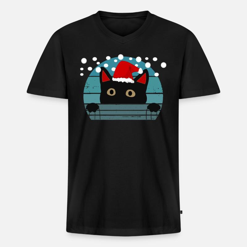 Weihnachts Katze - Männer Premium Bio T-Shirt mit V-Ausschnitt - Schwarz