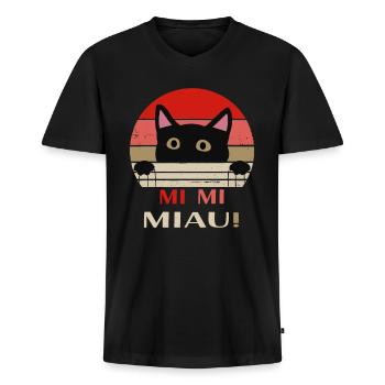 Lustige Katze - Männer Premium Bio T-Shirt mit V-Ausschnitt - Schwarz - Vorne - Nico (187cm)