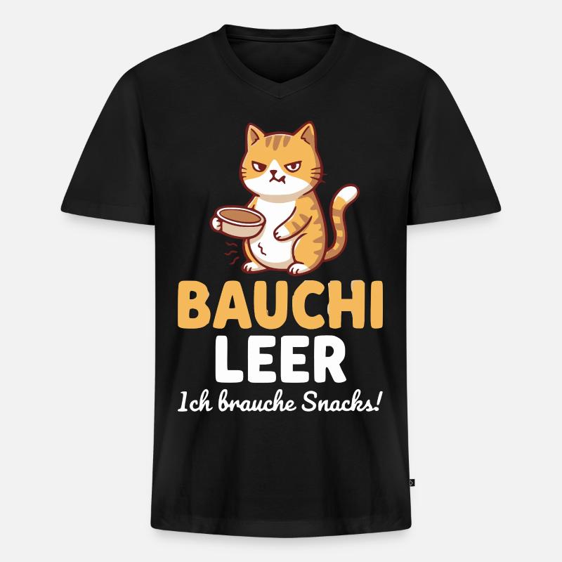 Bauchi leer Katze mit Kaffee - Männer Premium Bio T-Shirt mit V-Ausschnitt - Schwarz