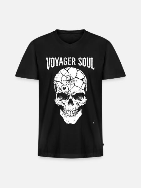 Reisendes Schädel: Seele der Expedition - Männer Premium Bio T-Shirt mit V-Ausschnitt - Schwarz