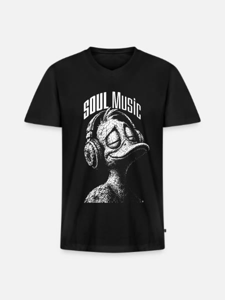 Soul Music Duck - Männer Premium Bio T-Shirt mit V-Ausschnitt - Schwarz