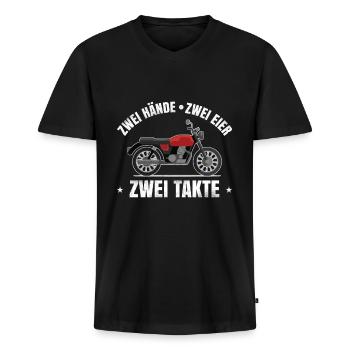 Mofa Moped - Ostmoped - Zweitakter - Männer Premium Bio T-Shirt mit V-Ausschnitt - Schwarz - Vorne - Nico (187cm)