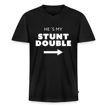 Passendes Zwillingsoutfit eineiige Zwillinge - Männer Premium Bio T-Shirt mit V-Ausschnitt - Schwarz - Vorne - Nico (187cm)