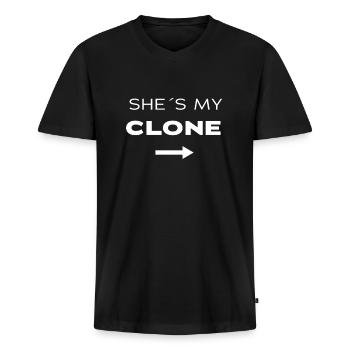 Passendes Zwillingsoutfit eineiige Zwillinge - Männer Premium Bio T-Shirt mit V-Ausschnitt - Schwarz - Vorne - Nico (187cm)