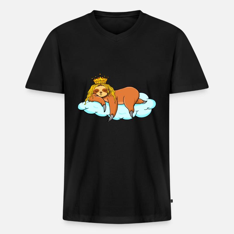 Sleeping sloth with crown - Men's Premium Organic T-shirt with V-neck - black