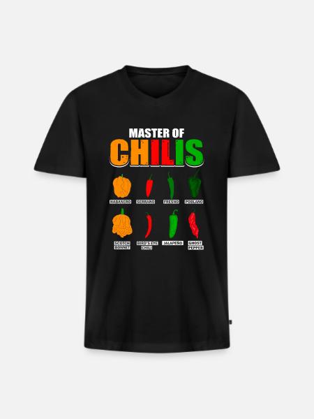 Mester af Chilies Habanero Chili Elskere - Premium økologisk T-shirt med V-hals til mænd - sort