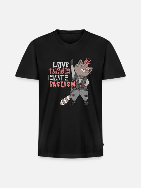 Love Trash Hate Facism Militants antifascistes - T-shirt encolure en V Premium bio Homme - noir