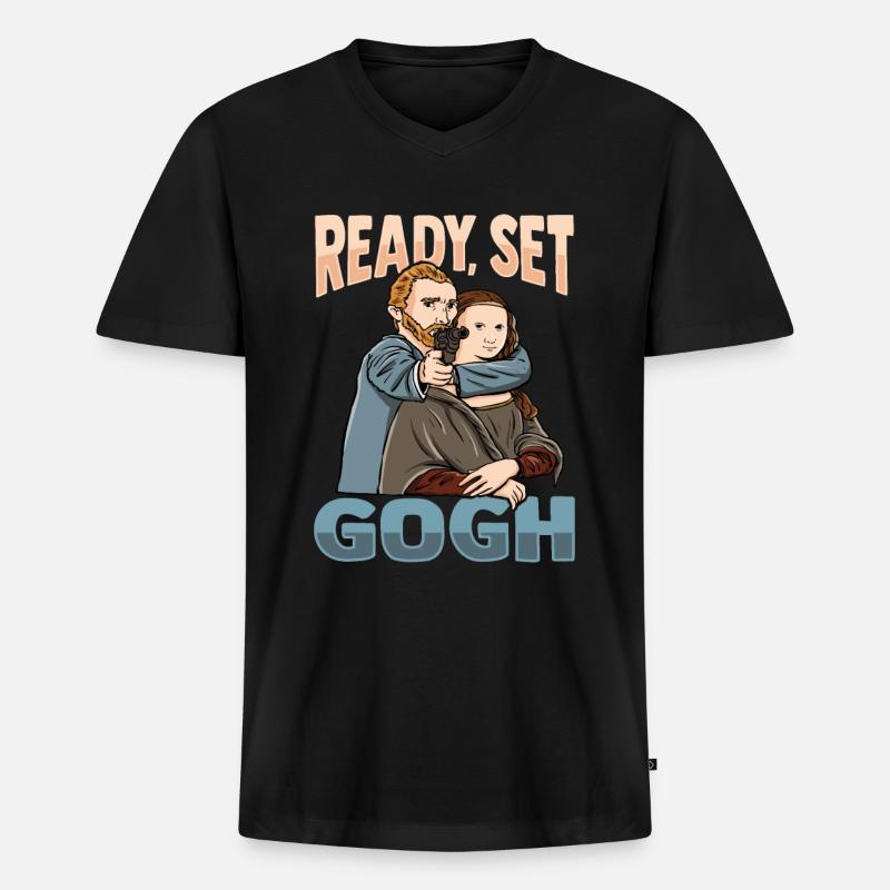 Van Gogh Kunst Mona Lisa - Männer Premium Bio T-Shirt mit V-Ausschnitt - Schwarz