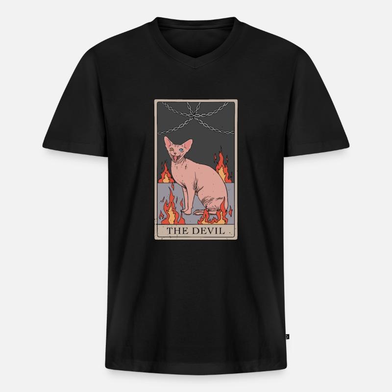 Haarlose Katze Teufel Tarotkarten Design - Männer Premium Bio T-Shirt mit V-Ausschnitt - Schwarz