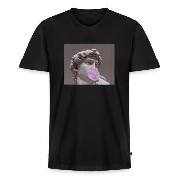 Michelangelo-David-Statue mit Kaugummi für einen - Männer Premium Bio T-Shirt mit V-Ausschnitt - Schwarz - Vorne - Nico (187cm)