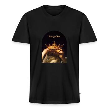 Restez Golden Princess - T-shirt encolure en V Premium bio Homme - noir - Devant - Nico (187cm)