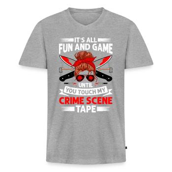 True Crime - Men's Premium Organic T-shirt with V-neck - heather grey - Front
