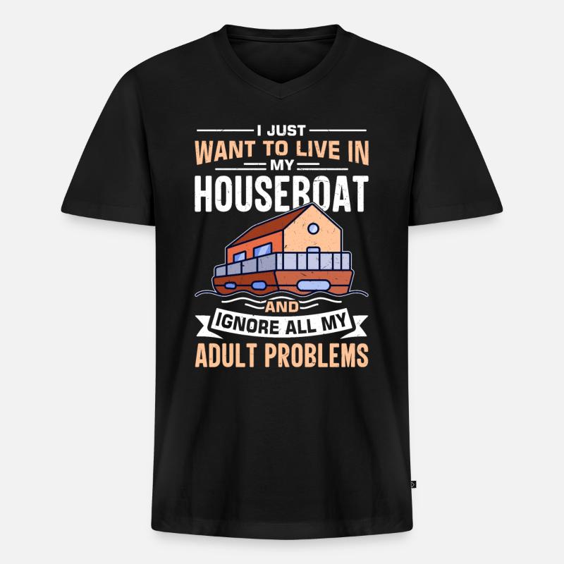Witziger Hausboot Spruch - Männer Premium Bio T-Shirt mit V-Ausschnitt - Schwarz