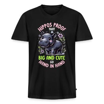 Nilpferd - Männer Premium Bio T-Shirt mit V-Ausschnitt - Schwarz - Vorne - Nico (187cm)