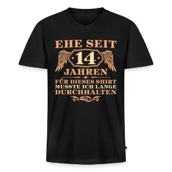 14. Hochzeitstag Elfenbeinhochzeit Geschenk - Männer Premium Bio T-Shirt mit V-Ausschnitt - Schwarz - Vorne - Nico (187cm)