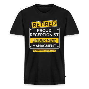 Retraite de la réceptionniste - T-shirt encolure en V Premium bio Homme - noir - Devant - Nico (187cm)