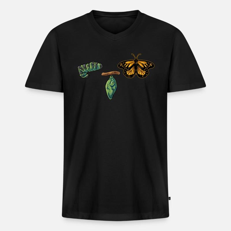 Evolution Schmetterling - Männer Premium Bio T-Shirt mit V-Ausschnitt - Schwarz