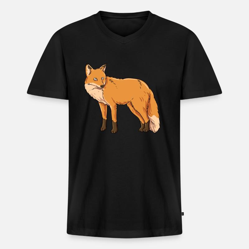 Fuchs Schlaues Wildtier - Männer Premium Bio T-Shirt mit V-Ausschnitt - Schwarz
