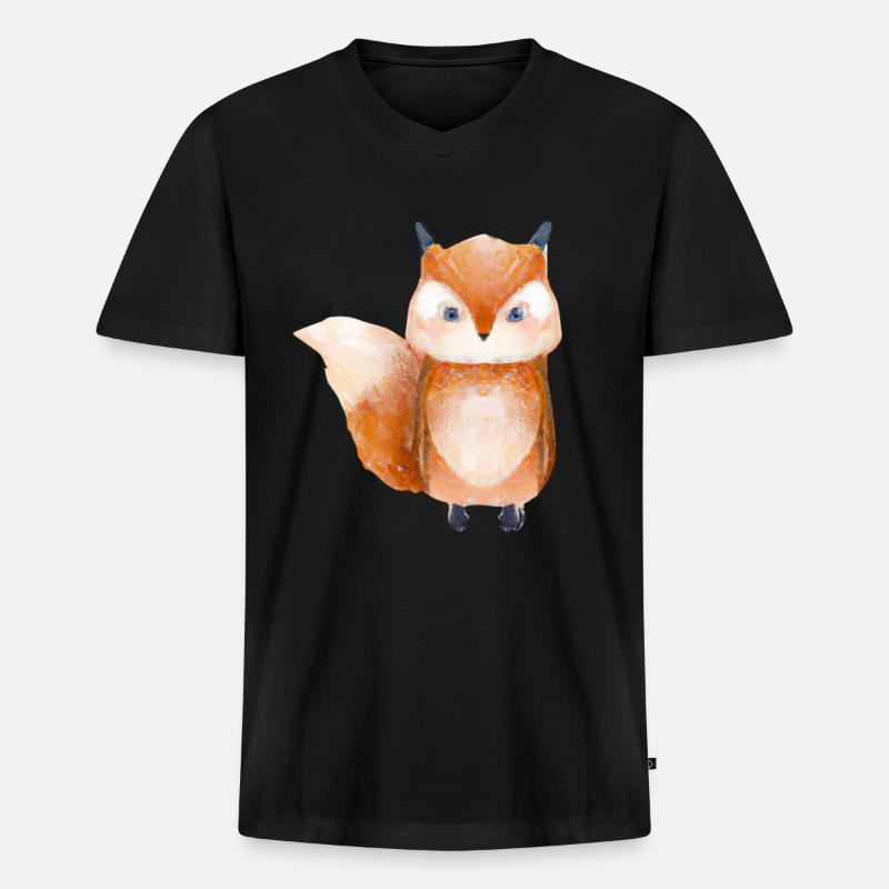 Fuchs Waldtier - Männer Premium Bio T-Shirt mit V-Ausschnitt - Schwarz