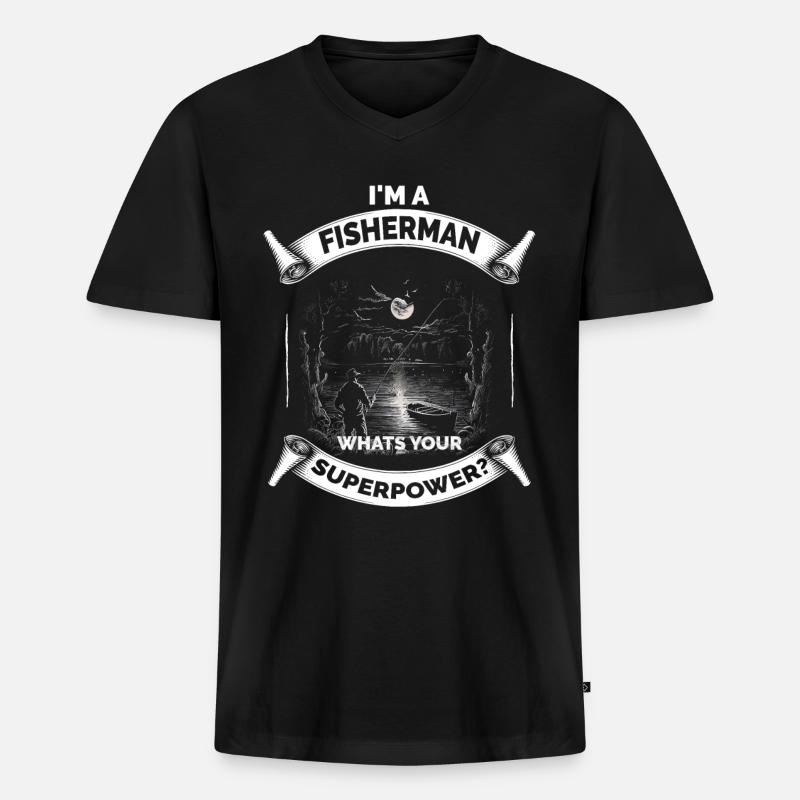 Lustiger Opa Papa Angelfischer - Männer Premium Bio T-Shirt mit V-Ausschnitt - Schwarz