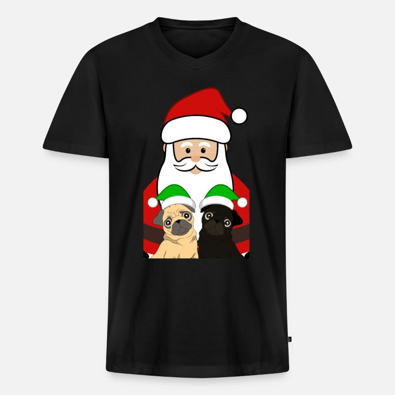 Weihnachtsmann mit Möpse Mops Geschenk - Männer Premium Bio T-Shirt mit V-Ausschnitt - Schwarz