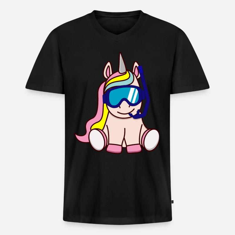 Taucher Einhorn Geschenkidee Geschenk - Männer Premium Bio T-Shirt mit V-Ausschnitt - Schwarz