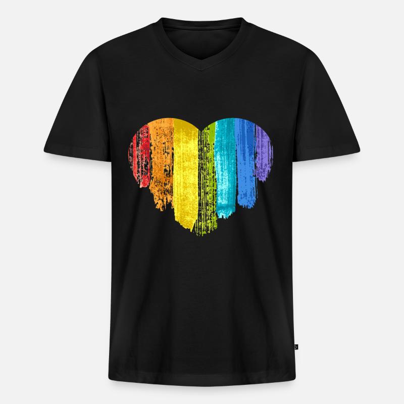 Regenbogen Herz Toleranz Regenbogenfahne - Männer Premium Bio T-Shirt mit V-Ausschnitt - Schwarz