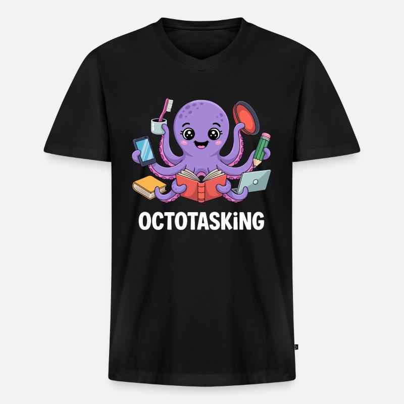 Octotasking Krake im Multitasking Modus - Männer Premium Bio T-Shirt mit V-Ausschnitt - Schwarz
