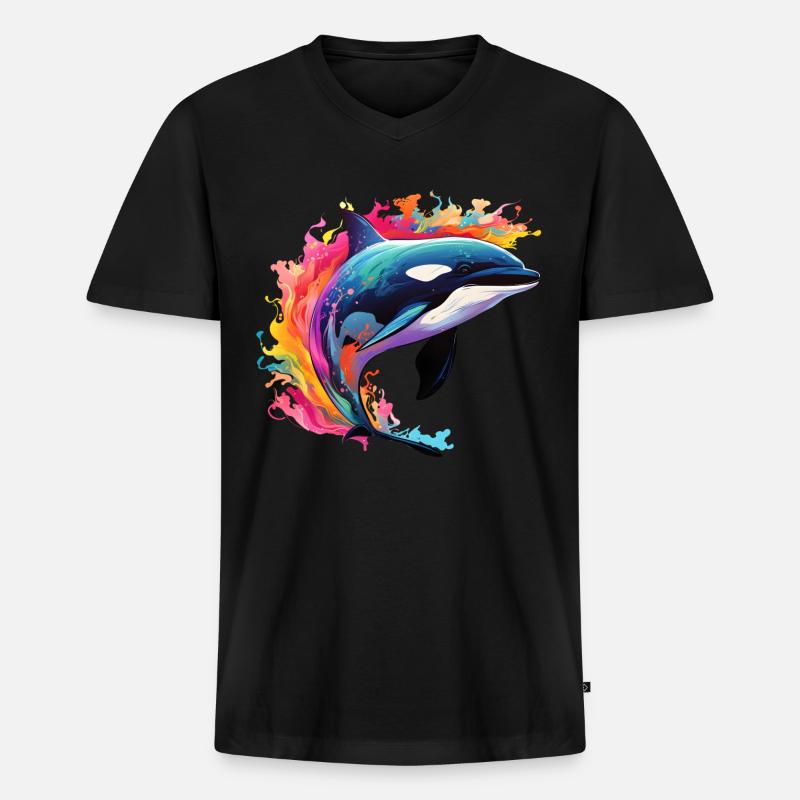 Bunter Schwertwal Orca - Männer Premium Bio T-Shirt mit V-Ausschnitt - Schwarz