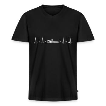 Kettensäge Motorsäge Herzschlag - Männer Premium Bio T-Shirt mit V-Ausschnitt - Schwarz - Vorne - Nico (187cm)