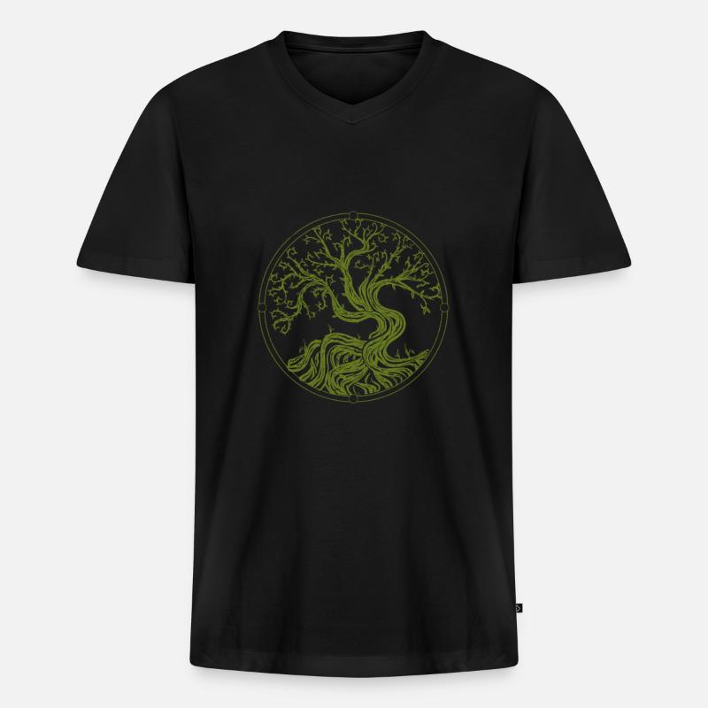 Lebensbaum - Männer Premium Bio T-Shirt mit V-Ausschnitt - Schwarz