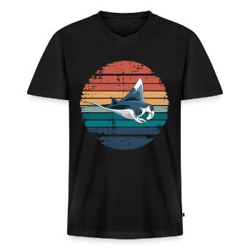 Raie Manta Rétro Vintage Océan Animal Amoureux de la mer - T-shirt encolure en V Premium bio Homme - noir - Devant - Nico (187cm)