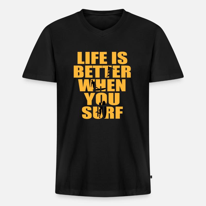 Surfer Surfen Surf - Männer Premium Bio T-Shirt mit V-Ausschnitt - Schwarz