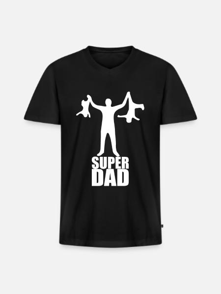SuperDad - Männer Premium Bio T-Shirt mit V-Ausschnitt - Schwarz